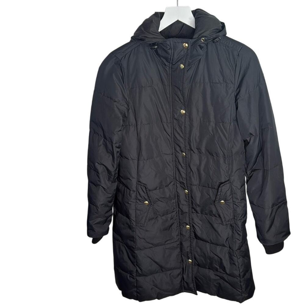 J. Crew Long Down-filled Black Puffer Coat Jacket with Gold Hardware Size XS